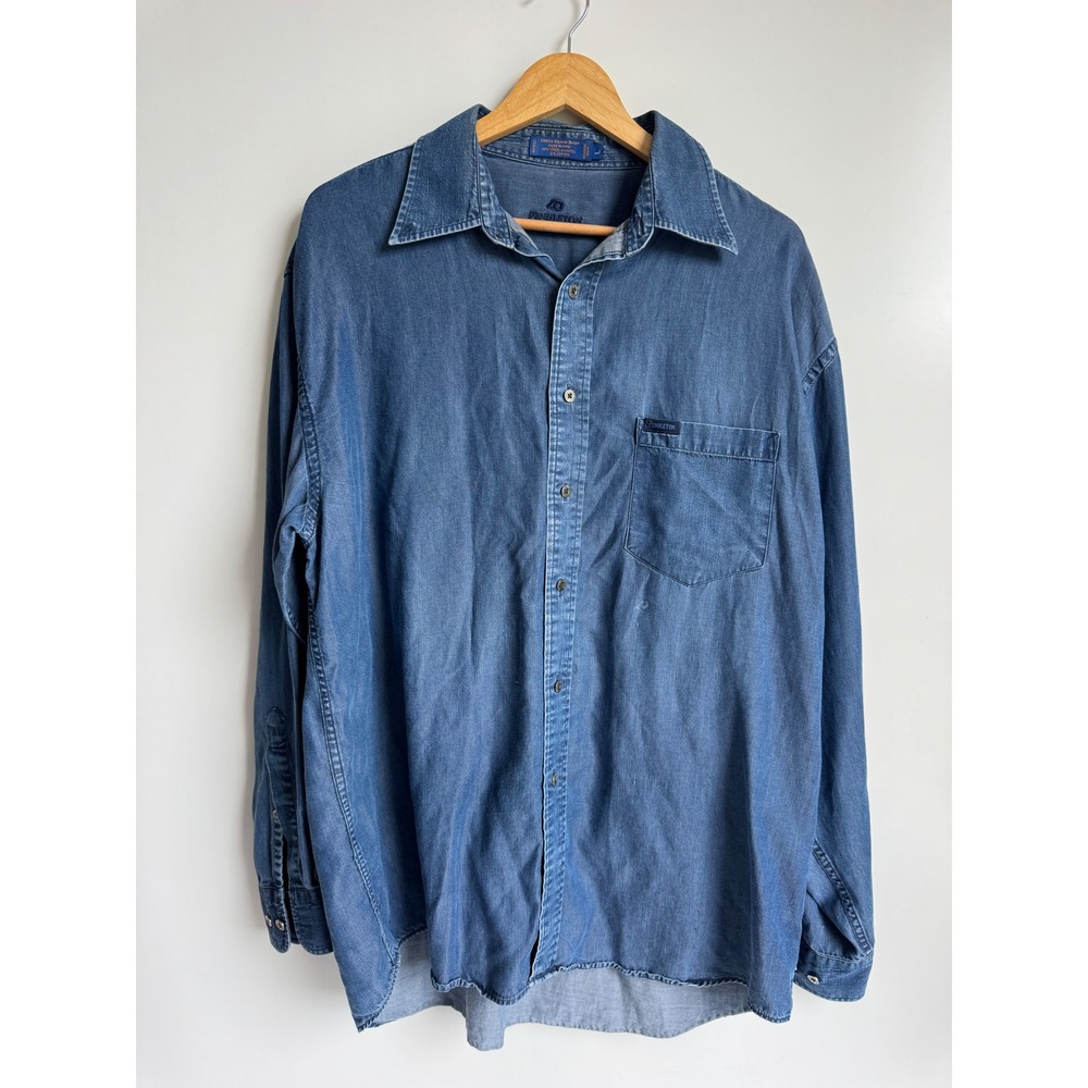 Pendleton Dress Denim Shirt Blue Tencel Cotton Workwear Large Button Down West